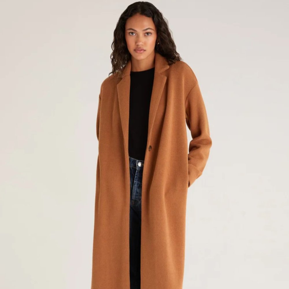 Z Supply Mason Knit Coat in color camel